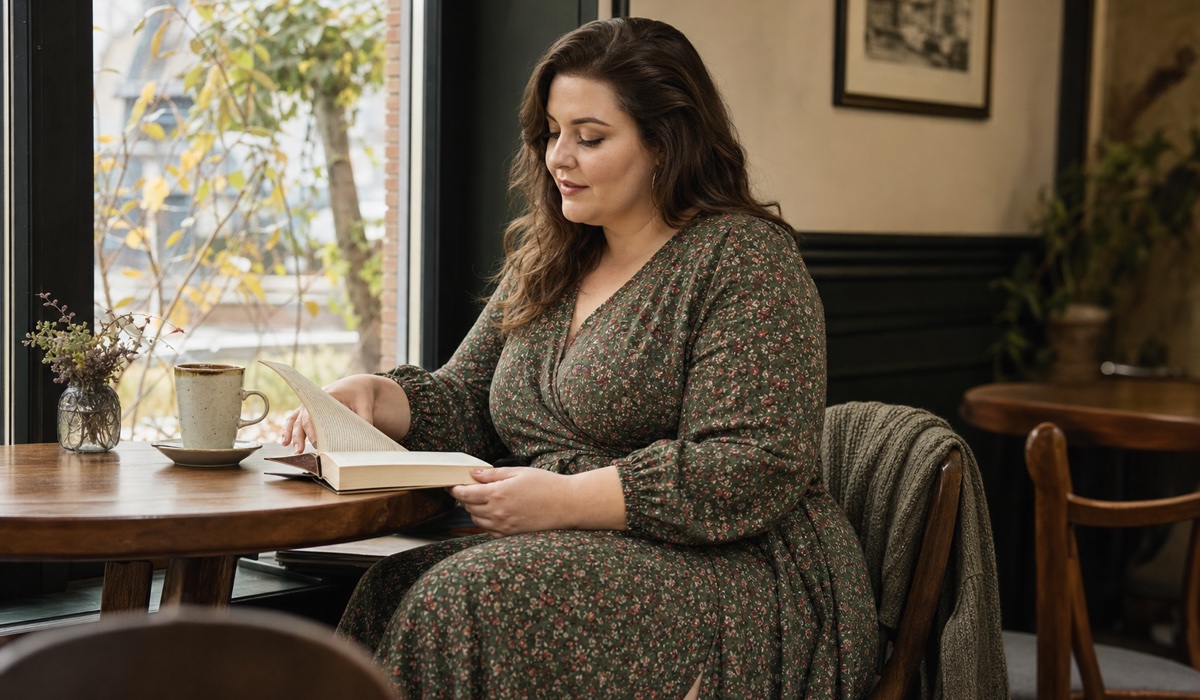Autumn Plus Size wrap dress with a small floral print