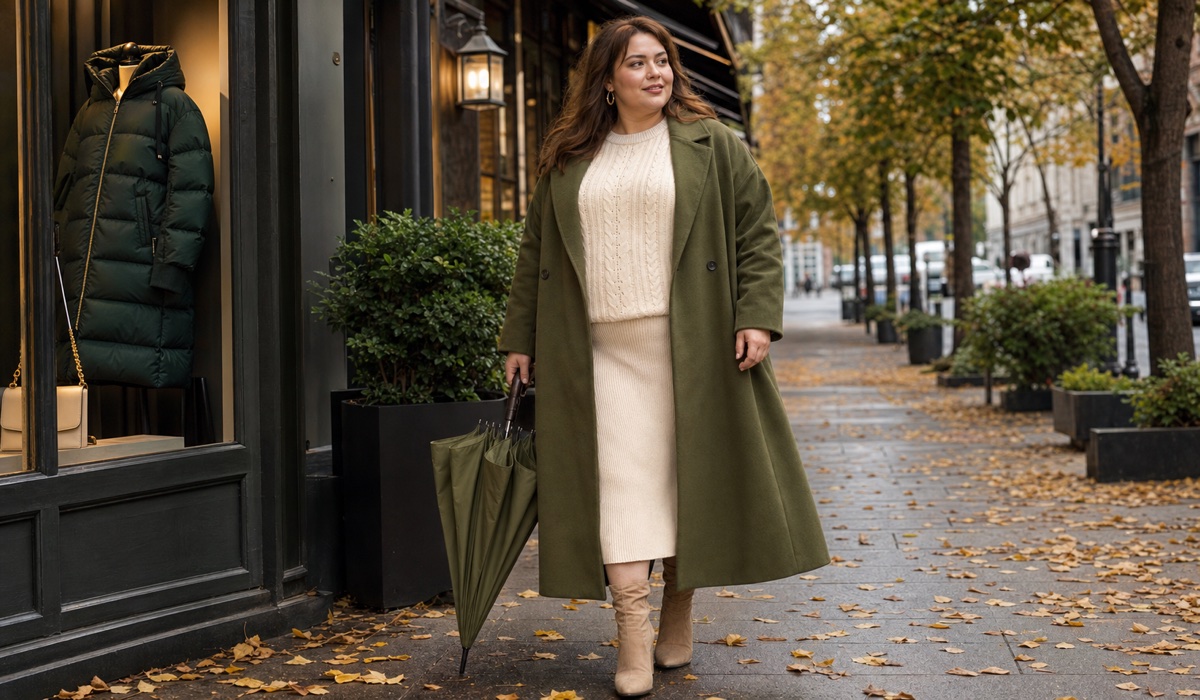 Olive green autumn outerwear for Plus Size