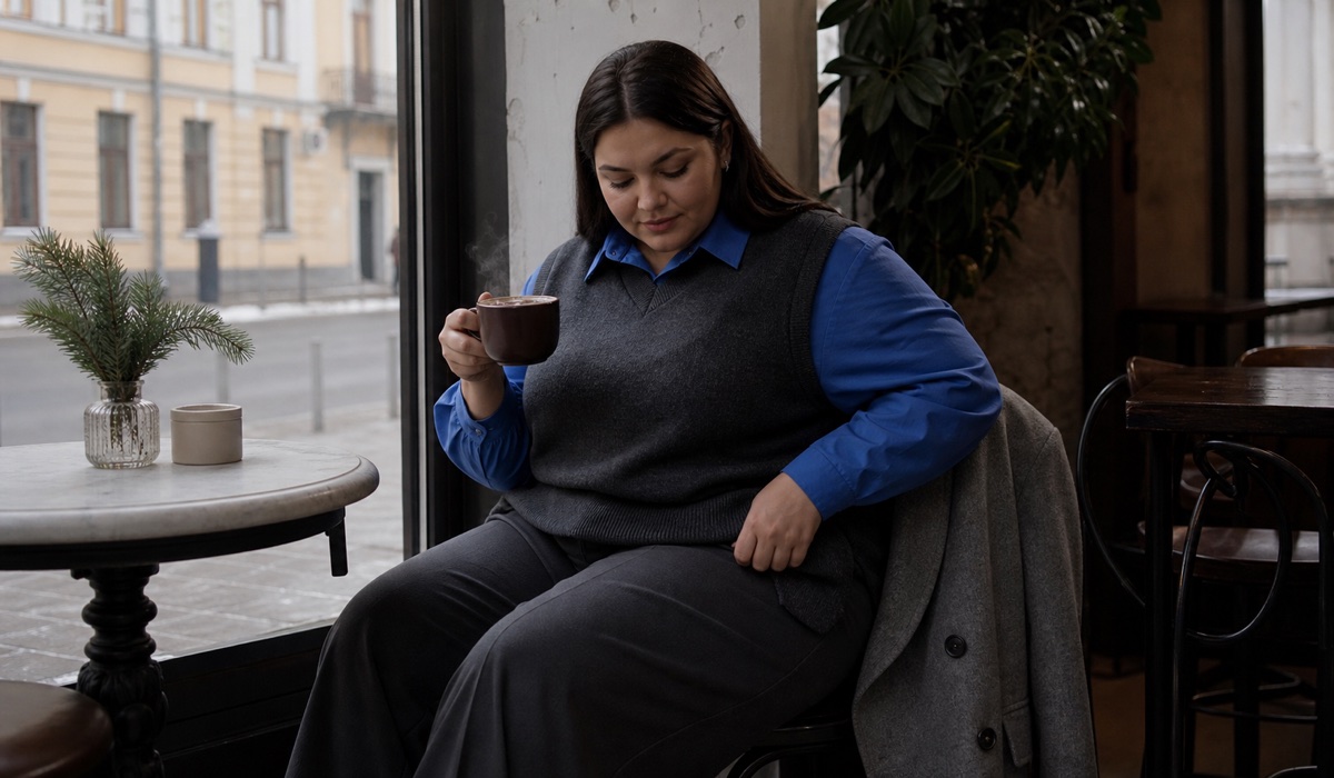 Layered plus size outfit in burgundy and graphite