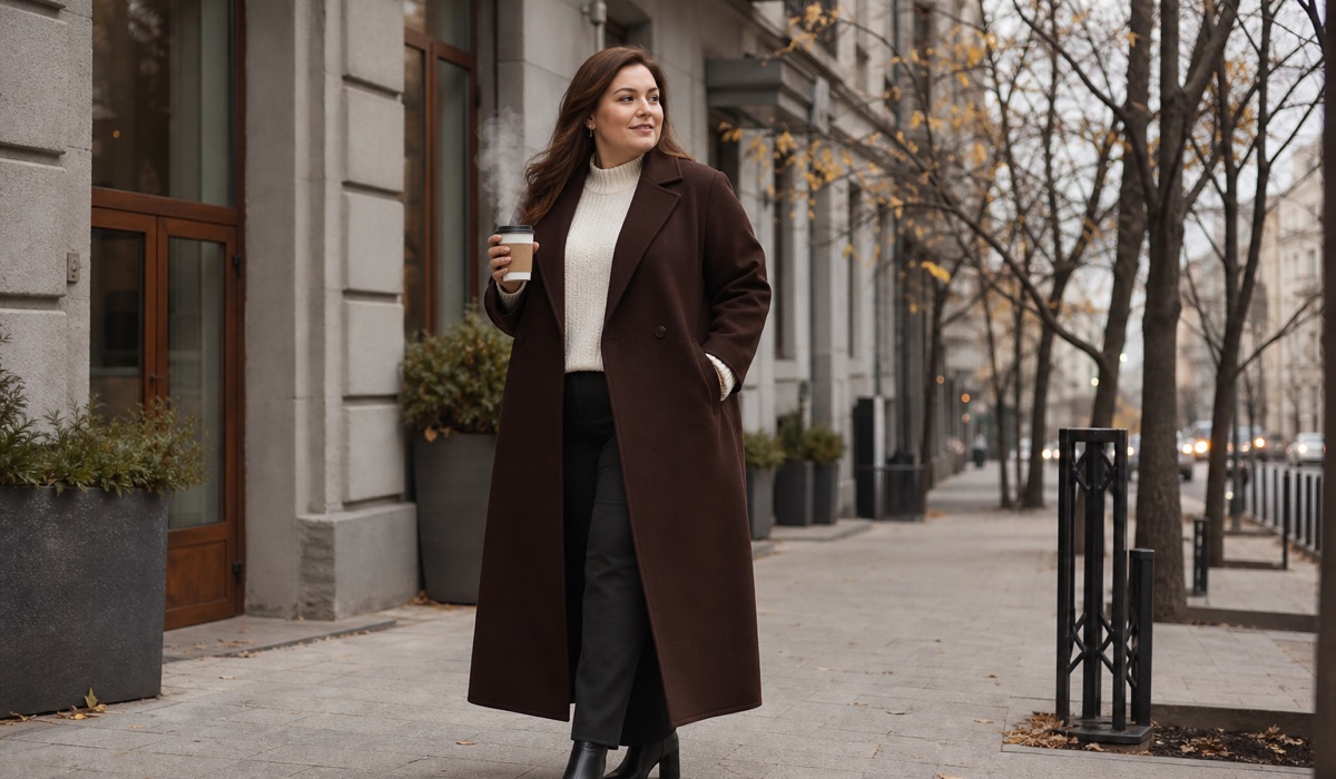 Модные широкие брюки Plus Size в осенне-зимнем образе