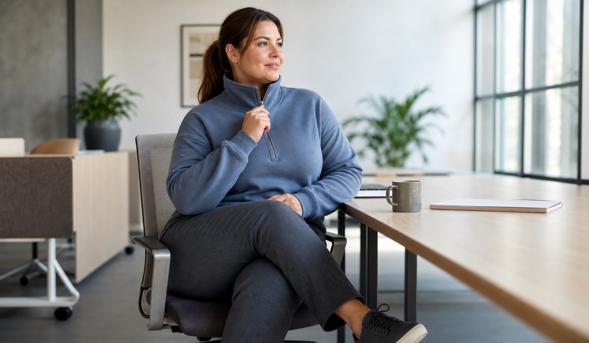 Худи Plus Size с funnel neck в сдержанном офисном образе