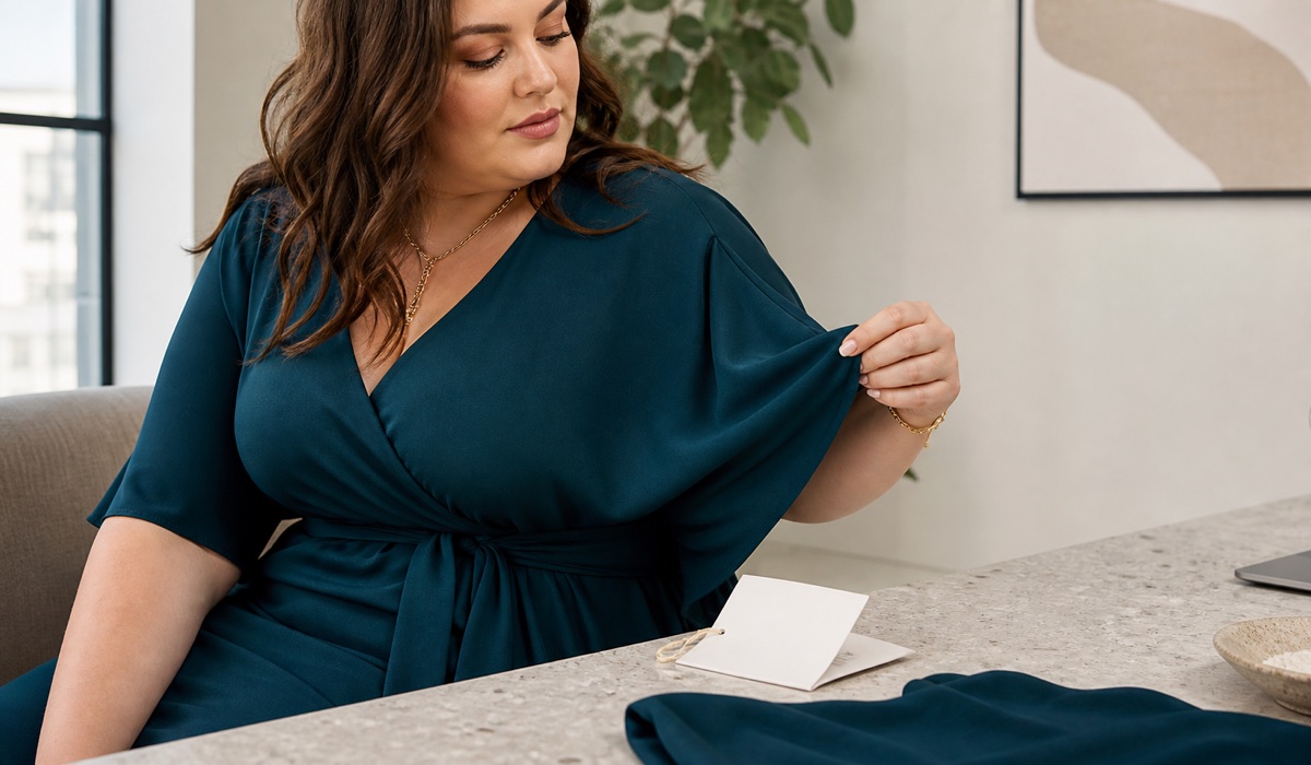 Вискозное платье Plus Size с мягкой драпировкой рукава