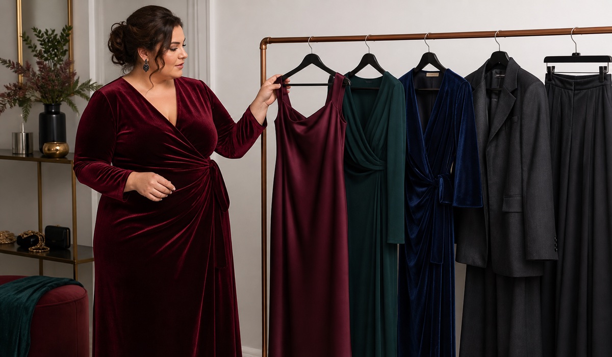 Праздничная капсула Plus Size с пятью образами в бордовом, изумрудном и сапфировом цветах
