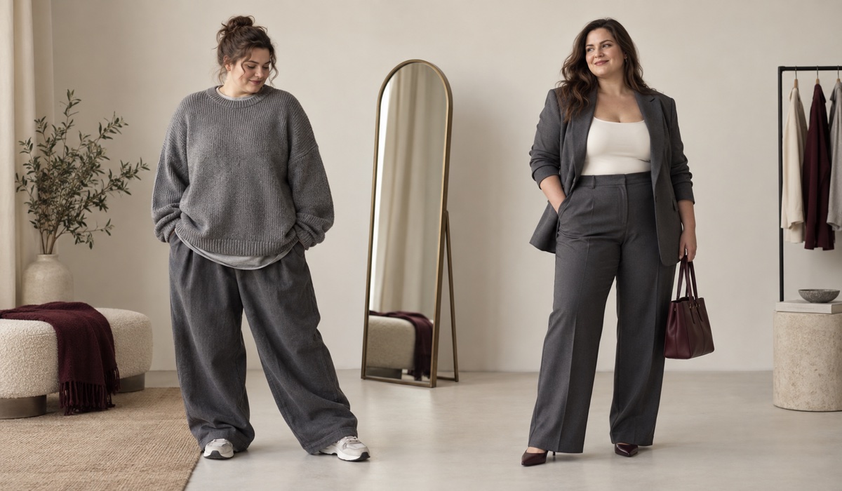 Comparison of shapeless oversize and structured Plus Size silhouette