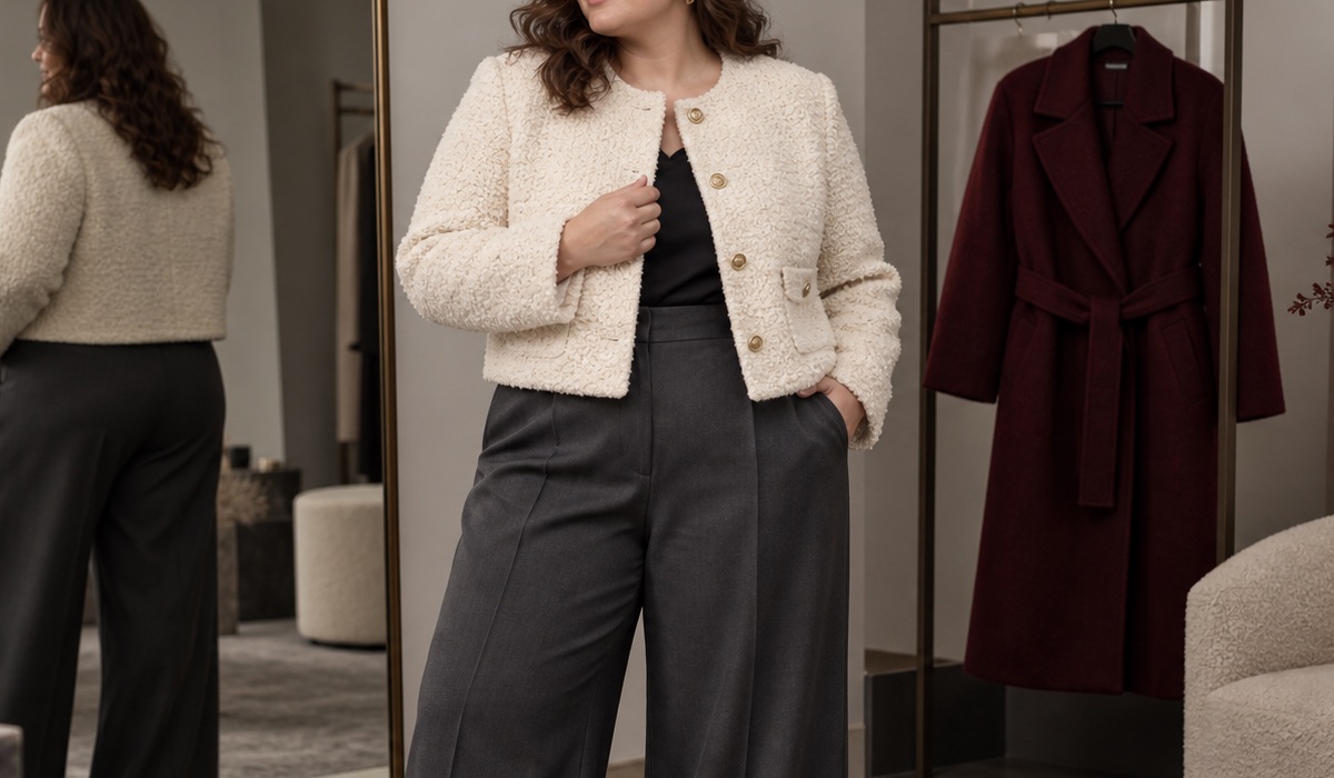 Plus-Size-Outfits: boucle jacket and wool coat